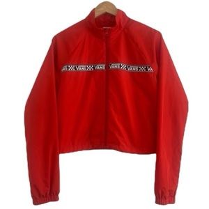 Vans Size Small Red and Black Checkered Logo Crop Windbreaker Jacket